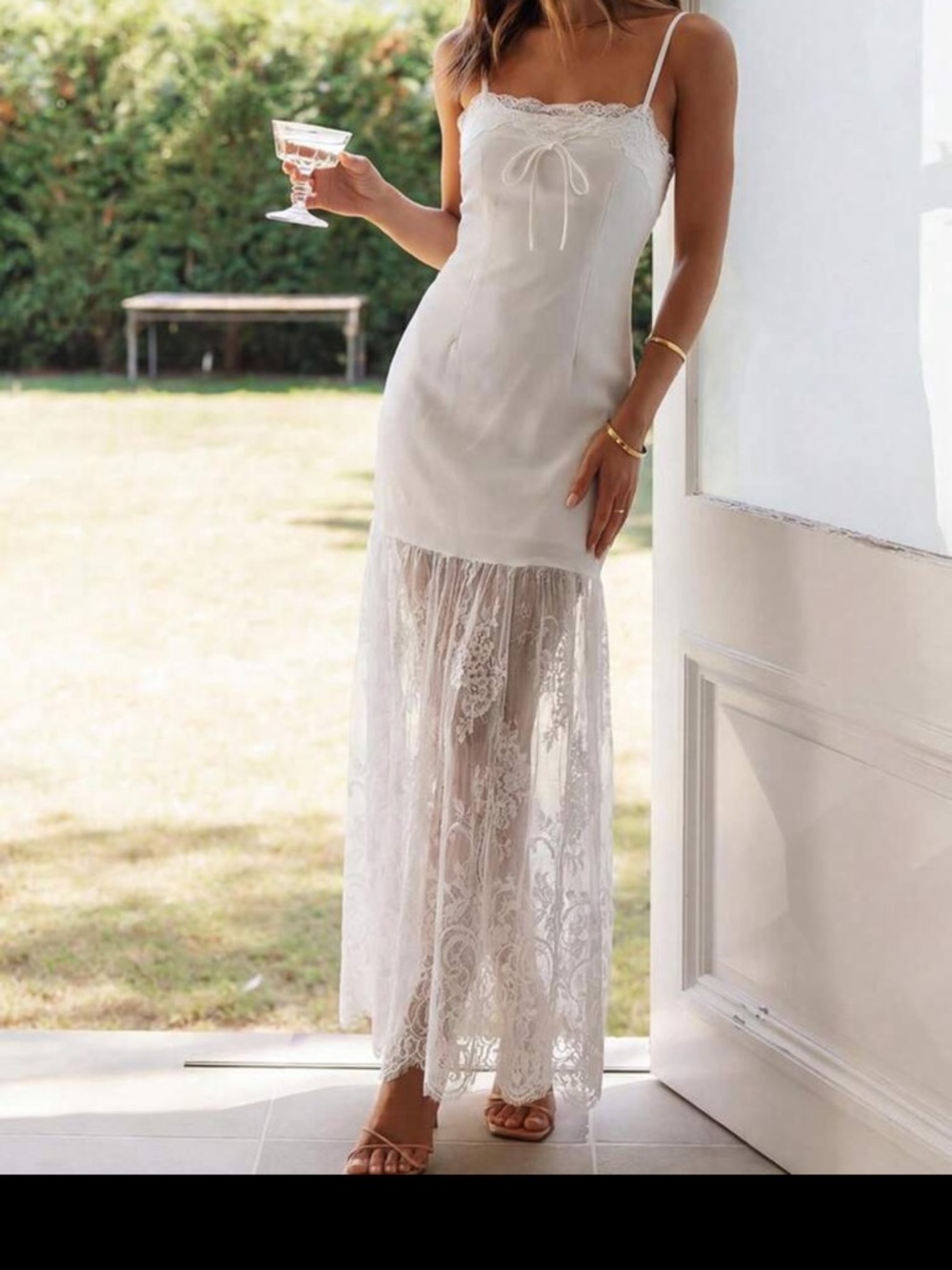 SHEIN White Lace Trim Slip Maxi Dress
